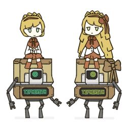  1boy 1girl blonde_hair bow bowtie brother_and_sister cyborg hair_bow lobotomy_corporation long_hair project_moon short_hair siblings tiphereth_a_(project_moon) tiphereth_b_(project_moon) zedchan 