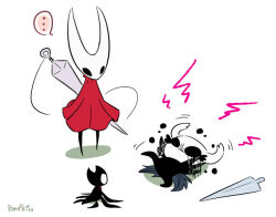  ... 1girl 1other bano_akira black_skin cloak colored_skin commentary_request crying grey_cloak grimmchild hollow_knight horned_mask hornet_(hollow_knight) knight_(hollow_knight) mask nail_(hollow_knight) needle_(hollow_knight) red_cloak standing tantrum white_mask 