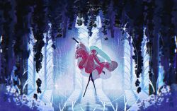  1girl arthropod_girl black_eyes black_skin cloak colored_skin commentary english_commentary full_body highres hollow_eyes hollow_knight hollow_knight:_silksong horned_mask hornet_(hollow_knight) horns looking_up mask na_chloridee outstretched_arm red_cloak solo standing white_mask 