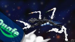  artist_name attack_ship_(eve_online) blurry blurry_background blurry_foreground caldari_state_(eve_online) can commentary condor_(eve_online) drink_can english_commentary eve_online flying frigate_(eve_online) highres itano_circus kaalakiota_corporation_(eve_online) keramatzmode military_vehicle missile missile_trail motion_blur no_humans outdoors quafe_(eve_online) science_fiction smoke smoke_trail space spacecraft star_(sky) starry_sky_background tackler_(eve_online) vehicle_focus 
