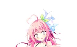  1girl @_@ ahoge bare_shoulders black_choker blush choker collarbone furrowed_brow game_asset green_ribbon hair_ribbon haru_haru_(koikoko) heart heart_ahoge koi_suru_kokoro_to_mahou_no_kotoba large_variant_set long_hair looking_at_viewer non-web_source open_mouth pink_hair portrait ribbon self-datamine shiromochi_sakura simple_background solo star_(symbol) transparent_background variant_set 