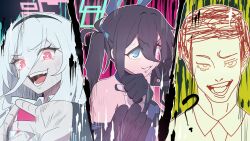  !? 1boy 2girls :d aris_(armed)_(blue_archive) aris_(blue_archive) aura bare_shoulders black_gloves black_hairband blue_archive blue_eyes blue_halo bruise clenched_hand commentary_request detached_sleeves domain_expansion don't_you_have_a_heart?_(meme) fang gloves glowing glowing_eyes hair_between_eyes hairband halo highres injury jujutsu_kaisen kei_(blue_archive) kei_(new_body)_(blue_archive) korean_commentary long_hair long_hair_between_eyes meme motion_lines multiple_girls official_alternate_costume red_eyes red_halo scene_reference sensei_(blue_archive) smile speed_lines teeth triple_domain_expansion_(meme) twintails youtube_video_thumbnail zeroku77 
