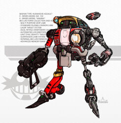  arm_cannon armor artist_name border character_profile e-102_gamma eggman_empire_logo energy_cannon english_text exposed_internal_machinery full_body gatling_gun green_eyes gun looking_ahead mecha mechanical_arms mechanical_legs missile_pod multicolored_armor no_humans non-humanoid_robot open_hand red_armor reflection robot science_fiction see-through_body single_mechanical_arm solo sonic_(series) standing walker_(robot) weapon web_address wheel 