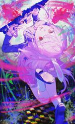  1girl 5swcf1iy8k31657 @_@ animal_ears bamboo blazer breasts commentary_request gun heterochromia highres holding holding_gun holding_weapon jacket long_hair long_sleeves looking_at_viewer medium_breasts open_mouth pink_hair pink_skirt rabbit_ears rabbit_girl red_eyes reisen_udongein_inaba shoes skirt socks soles solo touhou very_long_hair weapon weapon_request white_socks 