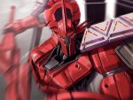  1other ares_(fate) fate/grand_order fate_(series) glowing glowing_eyes looking_at_viewer motion_blur no_humans red_armor robot sword ub1mo upper_body weapon 