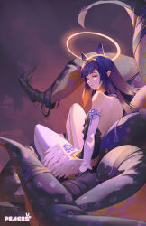  1girl absurdres blue_eyes blunt_bangs gradient_hair highres hololive hololive_english long_hair looking_at_viewer multicolored_hair ninomae_ina'nis open_mouth orange_hair peaceablecolt pointy_ears purple_hair smile solo tentacle_hair very_long_hair virtual_youtuber 