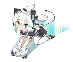  1girl :d all_fours aqua_eyes black_shoes blush commentary digitan_(porforever) electric_plug electric_plug_tail english_commentary enmaided fang frills full_body gloves googly_eyes hair_between_eyes lightning_bolt_symbol looking_at_viewer maid maid_day maid_headdress open_mouth original porforever puffy_short_sleeves puffy_sleeves robot_ears robotic_vacuum_cleaner shoes short_sleeves smile solo star-shaped_pupils star_(symbol) symbol-shaped_pupils tail thigh-highs twintails white_gloves white_hair white_thighhighs 