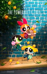 3girls artist_name bag black_hair blonde_hair blossom_(ppg) blue_eyes blue_overalls blue_shirt blunt_bangs bubbles_(ppg) buttercup_(ppg) candy commentary copyright_name floating food green_eyes green_overalls green_shirt highres holding holding_bag holding_candy holding_food holding_lollipop lollipop multiple_girls noah_(rokoroko) orange_hair overalls pantyhose paper_bag parted_bangs pink_eyes pink_overalls pink_shirt powerpuff_girls shirt shoes short_twintails siblings sisters swirl_lollipop twintails untranslatable_commentary white_pantyhose 