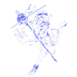  1girl animal_ears arknights boots braid cat cat_ears cat_girl cat_tail chinese_commentary commentary_request garter_straps goldenglow_(arknights) highres holding holding_staff id_card jacket lanyard long_hair luo_yu_ing monochrome open_clothes open_jacket open_mouth side_braid simple_background solo staff tail thigh-highs white_background 