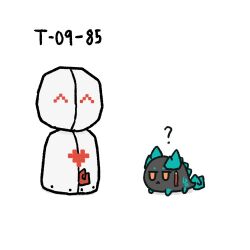  2girls ? arknights chibi commentary crossover dragon_bean_(arknights) dusk_(arknights) heart lobotomy_corporation machine multiple_girls nian_(arknights) project_moon robot we_can_change_anything white_background zedchan 