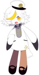  1girl anchor_hat_ornament anchor_symbol bird_girl bird_tail bird_wings black_shoes blonde_hair buttons dress full_body funamusea funamusea_(artist) hair_over_one_eye hat hat_ornament memoca_(funamusea) messy_hair multicolored_hair official_art one_eye_covered oounabara_to_wadanohara open_mouth orange_eyes orange_pantyhose pantyhose sailor_collar sailor_hat shoes short_hair simple_background solo streaked_hair tail white_background white_dress white_hair winged_arms wings yellow_eyes 