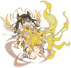  1girl :d absurdres aged_down anonymous_(yu-gi-oh!) barefoot bell bird black_hair bracelet chicken duel_monster earrings flat_chest game_cg halo highres jewelry jingle_bell medium_hair midriff nail_polish non-web_source official_alternate_costume official_art ohime_the_manifested_mikanko rooster shorts simple_background smile solo stitched teeth thighlet third-party_edit toenail_polish toenails transparent_background twintails upper_teeth_only yellow_eyes yu-gi-oh! yu-gi-oh!_master_duel 