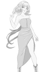  1girl ass black_dress boots breasts dress highres huge_ass jane_doe_(zenless_zone_zero) large_breasts long_hair original panties self-upload shirt sitting solo thick_thighs thighs tsuicaa underwear zenless_zone_zero 