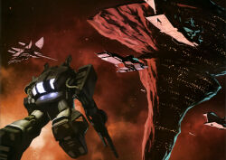  a_baoa_qu artist_request asteroid beam_cannon cable downscaled gundam gundam_perfect_file hambrabi highres hizack holding holding_weapon machinery mecha mecha_focus mobile_suit nebula no_humans realistic resized retro_artstyle robot salamis_class scan scene_reference science_fiction shield space space_station spacecraft thrusters titans_(gundam) traditional_media weapon window zeta_gundam 