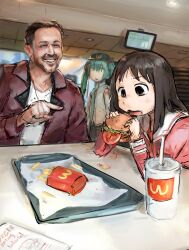  azumanga_daioh burger eating fast_food fast_food_uniform french_fries hatsune_miku kasuga_ayumu liamickpie mcdonald's ryan_gosling vocaloid 