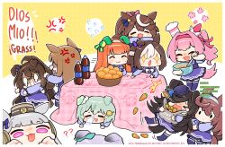  >_< +_+ 0_0 6+girls ? ?? anger_vein animal_ears aqua_bow blue_flower blue_rose blunt_bangs blush bow bowl bowtie breasts brown_hair brown_hat carrot chef_hat closed_eyes closed_mouth domino_mask ear_bow ear_covers ear_ornament ear_ribbon el_condor_pasa_(umamusume) eye_mask falling flipped_hair flower food fruit gold_ship_(umamusume) grass_wonder_(umamusume) grey_hair grey_hairband hair_between_eyes hair_flower hair_ornament hair_over_one_eye hairband hairclip happy_new_year haru_urara_(umamusume) hat hat_flower headband high_ponytail highres hime_cut horse_ears horse_girl horse_tail kotatsu long_hair long_sleeves looking_at_viewer mandarin_orange mask mejiro_mcqueen_(umamusume) mihono_bourbon_(umamusume) mixing_bowl multicolored_hair multiple_girls nose_bubble open_mouth orange_hair pillbox_hat pink_hair pink_headband pleated_skirt ponytail purple_bow purple_hair purple_sailor_collar purple_serafuku purple_shirt purple_skirt purple_thighhighs red_headband rice_shower_(umamusume) rose sailor_collar sailor_shirt school_uniform seiun_sky_(umamusume) serafuku shibedraws shirt short_hair silence_suzuka_(umamusume) silver_hairband single_ear_cover skirt sleeping smile solid_oval_eyes special_week_(umamusume) speech_bubble streaked_hair sunflower sunflower_hair_ornament table tail thigh-highs tilted_headwear tokai_teio_(umamusume) tongue tongue_out tracen_school_uniform tripping two-tone_hair umamusume under_kotatsu under_table violet_eyes white_bow white_bowtie white_hair white_hairband 