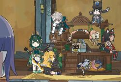 animal_ears cat_cafe cat_ears cat_girl cat_tail cipher_(honkai:_star_rail) diona_(genshin_impact) genshin_impact honkai:_star_rail honkai_(series) ju_fufu kirara_(genshin_impact) lauma_(genshin_impact) long_hair lynette_(genshin_impact) multiple_girls nefer_(genshin_impact) nekomata nekomiya_mana short_hair tiger_ears tiger_girl tiger_tail xilonen_(genshin_impact) xinzoruo zenless_zone_zero