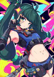  1girl dark_green_hair expressionless long_hair pose qingyi_(zenless_zone_zero) twintails v zenless_zone_zero 