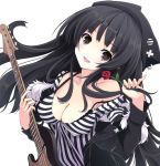  breasts cleavage flower guitar hat instrument long_hair mikoto_akemi rose striped vertical_stripes 