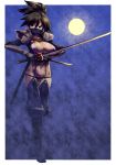  black_eyes black_hair breasts character_request disgaea female fishnets huge_breasts moon ninja ninja_(disgaea) ponytail sword tro weapon 