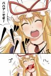   ^_^ blonde blonde_hair blood blush bow closed_eyes glove hat long_hair open_mouth ribbon touhou v yakumo_yukari zetsumame  