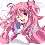  ;d blush fang happy kurimomo open_mouth pink_eyes pink_hair smile wink yui_(angel_beats!) 