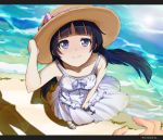  1girl a-1_pictures ascii_media_works beach blue_eyes blush cute gokou_ruri hand hat ocean official_art ore_no_imouto_ga_konna_ni_kawaii_wake_ga_nai sea summer water 