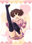  brown_hair casual feet hirasawa_ui k-on! leg_up nakano_azusa short_hair short_twintails shorts silhouette solo star_trek suzuki_jun thigh-highs thighhighs twintails vulcan_salute yuki_usagi 