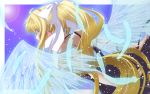  blonde_hair blue_eyes feathers from_behind hazuki_touya highres kamio_misuzu kyougoku_touya long_hair ponytail school_uniform wings 