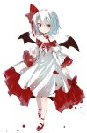  bare_shoulders bat_wings bow cupping_glass dress gochou_(comedia80) hair_bow large_bow mary_janes red_eyes remilia_scarlet ribbon_choker shoes short_hair silver_hair solo touhou wings 