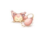  closed_eyes no_humans playing playing_with_tail pokemon pokemon_(creature) simple_background skitty tail tail_wagging uvnono 