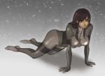  black_hair bodysuit brown_eyes crying_wolf dark_skin feet female konami long_hair lying metal_gear metal_gear_solid metal_gear_solid_4 oreo_(pixiv) skin_tight solo 