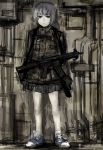  black_eyes goggles gun highres original short_hair silver_hair sketch skirt solo unknown_(artist) weapon 