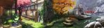  bonsai bridge broom cherry_blossoms flower fountain garden highres leaf morning_glory mugon nature oriental_umbrella original plant pond scenery seasons snow traditional_clothes tree umbrella water 