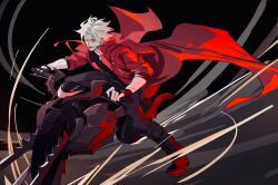  1boy coat dante_(devil_may_cry) devil_may_cry_(series) devil_may_cry_5 fingerless_gloves gloves highres jacket l1ght_sbane7 male_focus messy_hair motor_vehicle motorcycle on_motorcycle red_coat red_jacket solo spiky_hair white_hair 