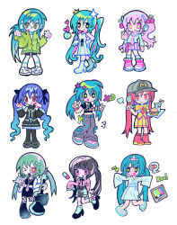  >_< 6+girls :3 :d alternate_color alternate_costume alternate_eye_color alternate_hair_color aqua_hair baseball_cap burger cherry_hair_ornament deformed drink drinking_straw earth_(planet) food food-themed_hair_ornament gradient_hair guitar hair_ornament hat hatsune_miku hatsune_miku_(infinity) hatsune_miku_(supreme) headset heart highres holding holding_guitar holding_instrument holding_tray instrument japanese_clothes kimono matryoshka_(vocaloid) mcdonald's melps multicolored_hair multiple_girls multiple_persona official_alternate_costume one_eye_closed pill planet project_diva_(series) purple_hair red_eyes red_hair sakura_miku scene_fashion smile song_request sparkling_eyes speech_bubble spring_onion star_(symbol) star_hair_ornament television tray twintails v vocaloid white_background white_kimono world_is_mine_(vocaloid) xd yellow_eyes 