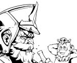  1boy animal bangs beard character_request facial_hair from_side gangplank_(league_of_legends) greyscale hat holding league_of_legends monkey monochrome no_pupils phantom_ix_row profile scar scar_on_face simple_background solo white_background 