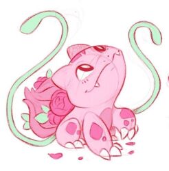  alternate_color bulbasaur claws fangs flower kimmy_arts leaf looking_up no_humans pink_flower pink_rose plant pokemon pokemon_(creature) pokemon_focus red_eyes rose sketch spots vines 