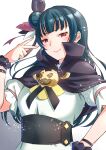  1girl absurdres bangs birthday black_scrunchie blue_hair blush breasts capelet chishio_(onoderayui) commentary_request feather_hair_ornament feathers genjitsu_no_yohane hair_bun hair_ornament highres long_hair looking_at_viewer love_live! love_live!_sunshine!! red_eyes scrunchie single_side_bun small_breasts solo tsushima_yoshiko upper_body wrist_scrunchie 