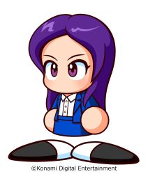  artist_request black_shoes blazer blue_jacket blue_skirt copyright_notice forehead highres jacket jikkyou_powerful_pro_yakyuu jikkyou_powerful_pro_yakyuu_(style) long_hair multicolored_shoes no_mouth official_art open_clothes open_jacket ozuno_yumiko power_pro-kun_pocket power_pro-kun_pocket_2 power_pro-kun_pocket_r purple_hair rayman_limbs sanpaku second-party_source shirt shoes skirt two-tone_shoes violet_eyes white_background white_shirt white_shoes 