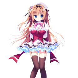  >:) 1girl arms_behind_back back_bow black_bow blue_eyes blush bow bowtie breasts brown_thighhighs buttons closed_mouth dress feet_out_of_frame frilled_dress frills game_asset garter_straps hair_bow hair_intakes hat highres hitohira_kazane juliet_sleeves koi_suru_kokoro_to_mahou_no_kotoba large_breasts large_variant_set long_hair long_sleeves looking_at_viewer non-web_source orange_hair pink_bow pink_bowtie puffy_sleeves red_bow red_vest self-datamine shiromochi_sakura short_dress simple_background solo standing thigh-highs transparent_background two_side_up v-shaped_eyebrows variant_set vest white_dress white_hat 