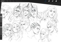  6+boys afro battle_tendency big_hair birthmark buzz_cut curly_hair diamond_wa_kudakenai diavolo dio_brando earrings enrico_pucci enrico_pucci_(new_moon) esidisi funny_valentine greyscale hair_slicked_back highres hoop_earrings horns jewelry joestar_birthmark jojo_no_kimyou_na_bouken jojolion kars_(jojo) kawajiri_kosaku kira_yoshikage kira_yoshikage_(bites_the_dust) long_hair low_ponytail male_focus monochrome multiple_boys pointy_ears ponytail rheaviru scar scar_on_neck screenshot short_hair single_horn spotted_hair stardust_crusaders steel_ball_run stone_ocean toru_(jojolion) undercut vento_aureo very_short_hair vinegar_doppio wamuu 