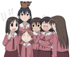  +++ 6+girls :/ :d animal_on_head azumanga_daioh azumanga_daioh's_school_uniform black_eyes black_hair blush brown_hair cat cat_on_head dot_nose glasses hands_on_another's_shoulders index_finger_raised kagura_(azumanga_daioh) kasuga_ayumu kzmsi0yhgr41377 long_hair long_sleeves medium_hair mihama_chiyo mizuhara_koyomi multiple_girls o_o on_head open_mouth pink_shirt pleated_skirt red_skirt sailor_collar sakaki_(azumanga_daioh) school_uniform serafuku shirt short_hair short_twintails simple_background skirt smile sweatdrop takino_tomo twintails v-shaped_eyebrows white_background white_sailor_collar winter_uniform 