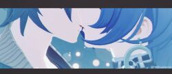  1boy 1girl commentary couple crescent crescent_earrings earrings face-to-face facing_another grey_hair highres imminent_kiss jewelry open_mouth profile promeia_(zenless_zone_zero) purple_hair thebluehermit wise_(zenless_zone_zero) zenless_zone_zero 
