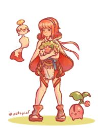  animal character_request fire_emblem fire_emblem_fates hairband highres holding holding_animal japanese_clothes looking_at_viewer patapiaf pink_eyes pink_hair pokemon pokemon_(creature) sakura_(fire_emblem) 