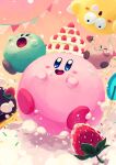  ball blush cake candy closed_eyes copy_ability cream cream_on_face eating flag food food_on_face fruit happy highres kirby kirby&#039;s_dream_buffet kirby_(series) lollipop nintendo open_mouth sparkle strawberry suyasuyabi tongue whipped_cream 