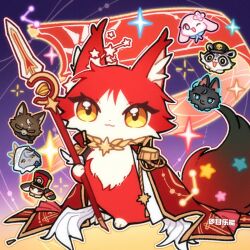  2girls 4boys :3 animal_hands animalization astral_express_(honkai:_star_rail) bird cat chibikemo commentary dan_heng_(honkai:_star_rail) dan_heng_(woof_woof_dan)_(honkai:_star_rail) dog epaulettes fluffy_tail ganleneng hat highres himeko_(himekat)_(honkai:_star_rail) himeko_(honkai:_star_rail) himeko_(nova)_(honkai:_star_rail) holding holding_polearm holding_weapon honkai:_star_rail honkai_(series) hood jacket jacket_on_shoulders march_7th_(honkai:_star_rail) march_7th_(march_bunny)_(honkai:_star_rail) multiple_boys multiple_girls people polearm pom-pom_(honkai:_star_rail) rabbit raccoon sunday_(honkai:_star_rail) sunday_(sundove)_(honkai:_star_rail) trailblazer_(baseball_raccoon)_(honkai:_star_rail) trailblazer_(honkai:_star_rail) weapon welt_yang welt_yang_(fluffy) yellow_eyes 