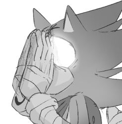  1boy animal_ears bandages black_fur cropped dark_sonic furry furry_male gloves higuruma_stressed_out_(meme) male_focus meme nugget_pudding scarf solo sonic_(series) sonic_boom_(series) sonic_the_hedgehog white_gloves 