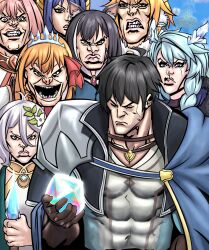  1boy 6+girls abs ahoge animal_ear_fluff animal_ears antenna_hair armor black_hair blonde_hair blue_eyes blue_hair braid cape cat_ears cat_girl closed_eyes closed_mouth commentary dragon_horns english_commentary flower gem gloves gourmet_guild_(princess_connect!) grey_hair hair_between_eyes hair_flower hair_ornament hiyori_(princess_connect!) holding horns invincible_(series) karyl_(princess_connect!) kokkoro_(princess_connect!) lips long_hair looking_at_viewer maniloveeriko meme multicolored_hair multiple_boys multiple_girls muscular orange_hair parody pecorine_(princess_connect!) pink_hair pointy_ears princess_connect! purple_hair rei_(princess_connect!) sheffy_(princess_connect!) short_hair shoulder_armor streaked_hair style_parody teeth tiara twinkle_wish_(princess_connect!) viltrumite_group_shot_(meme) weapon white_hair yui_(princess_connect!) yuuki_(princess_connect!) 
