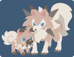  blue_background blue_eyes blush_stickers commentary_request lycanroc lycanroc_(midday) no_humans pokemon pokemon_(creature) pokemon_focus rizu_(rizunm) rockruff simple_background smile 